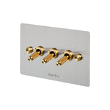 3G Triple Toggle Switch - Steel Brass