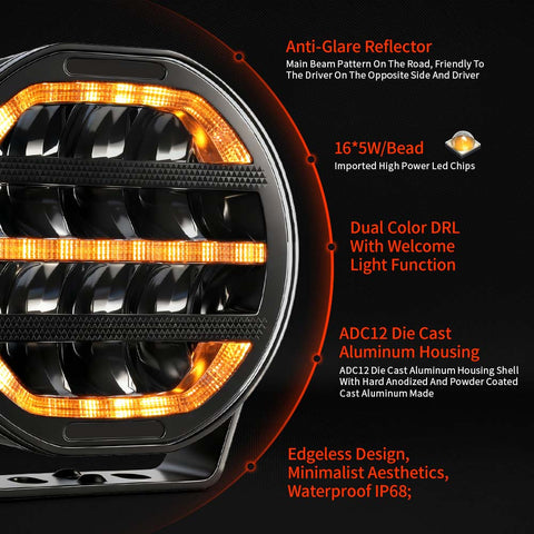 DRIVING LIGHTS-ANTI GLARE-7"-80W